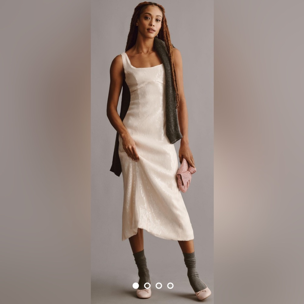 NWT Anthropologie Pilcro Sequin Slim Midi Dress Blush/Ivory